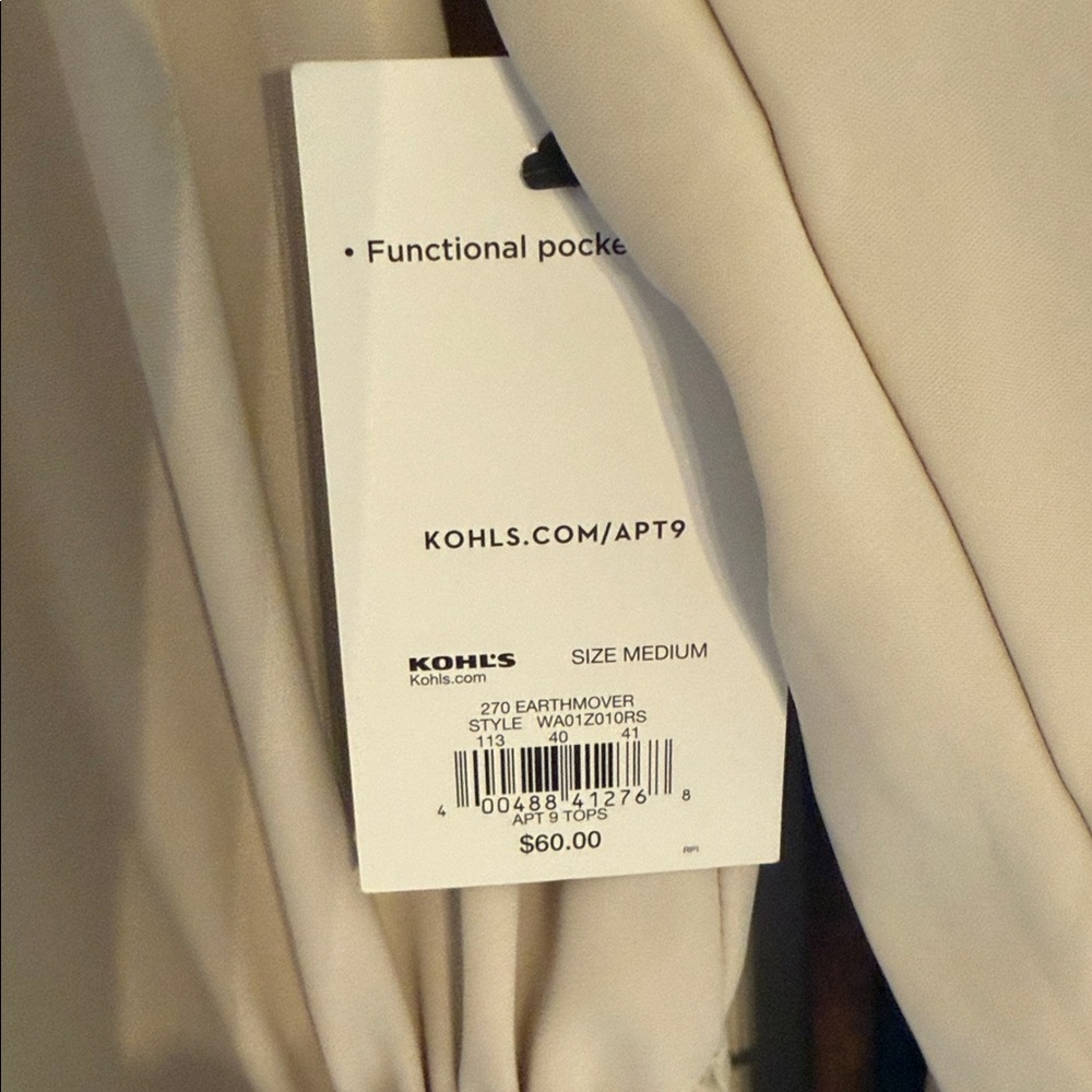 Apt 9 Gorgeous Cream Open Front Cardigan/Jacket with drawstring ties NWT Size M - Picture 3 of 9